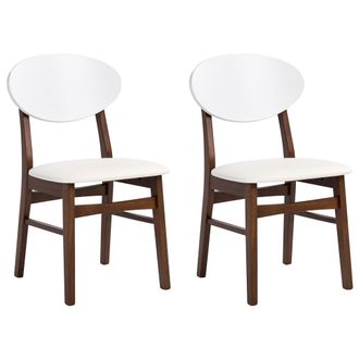 Beliani Conjunto De 2 Sillas De Comedor Asiento De Piel Sint&eacute;tica Blanco Crema Estructura Marr&oacute;n Amery