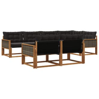 vidaXL Conjunto De Sof&aacute;s De Exterior Con Coj&iacute;n 7 Pcs Natural Y Negro Vidaxl