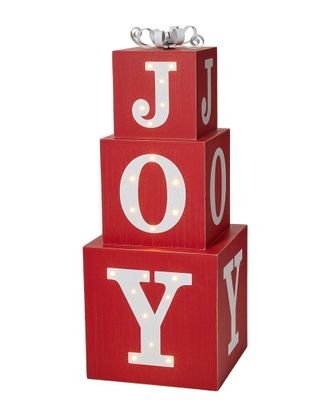 Glitzhome Led-Lighted Wooden Block Joy Porch Decor With Timer
