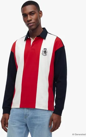 Tommy Hilfiger Mens Relaxed Fit Colorblock Rugby Polo - Red/White/Navy Stripe - XXL