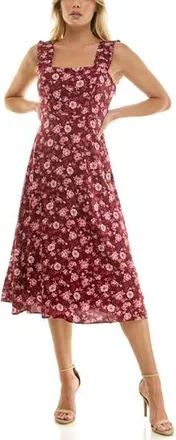 Socialite Ruffle Strap Sleeveless Midi Dress in Wine Flor Print at Nordstrom Rack, Size X-Small
