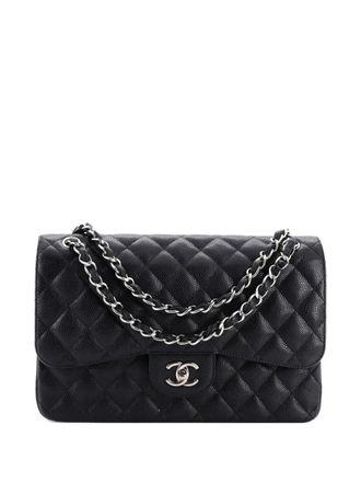 Chanel Classic Double Flap gewatteerde Caviar Jumbo schoudertas - Zwart