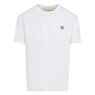 Valentino Garavani T-Shirts, male, White, Size: 2XL Cotton T-Shirt With Vlogo Patch