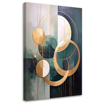 Feeby Cuadro En Lienzo, Abstracci&oacute;n Turquesa Y Dorada De C&iacute;rculos Y Formas, 80x120