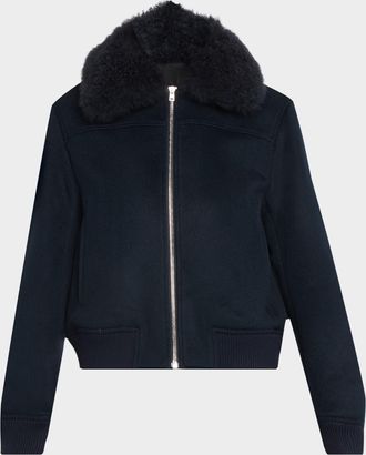Yves Salomon Cashmere-Blend Bomber Jacket with Removable Shearling Collar