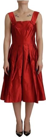 Dolce & Gabbana Rode Zijden A-lijn Geplooide Midi Jurk - Dames - Korte kleedjes - Rood - 2XS - Kleedjes