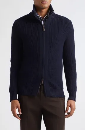 Isaia Wool Bomber Cardigan in Navy at Nordstrom, Size Xx-Large