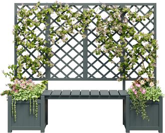 STILVORA Jardinera Con Enrejado Y Asiento, Gran Capacidad, Madera Maciza, Gris, Para Jard&iacute;n Terraza Y Balc&oacute;n 169&times;145&times;42 Cm