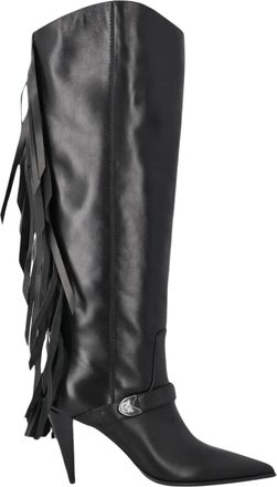 Pinko Knee-High Fringe Boots With Pointed Toe And Angled Heel