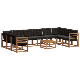 vidaXL Set Di Divani Da Esterno 11 Pz Naturale E Nero Vidaxl