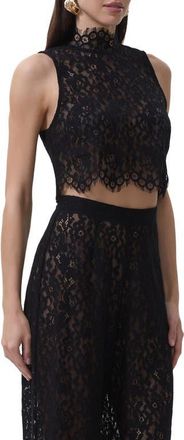 AFRM Cayne Sheer Lace Crop Tank in Noir at Nordstrom, Size Medium