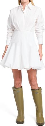 TWP Mila Cotton Poplin Bubble Hem Shirtdress in White at Nordstrom, Size 12