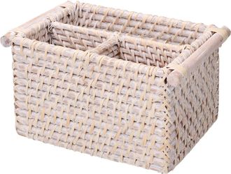 Vacchetti Vacchetti - Organizador Rattan Algarve Blanco Rectangular 3 Compartimentos Cm20/23x15h12,5