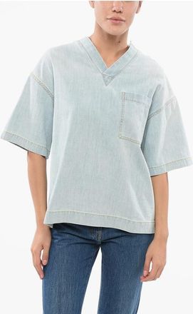 Bottega Veneta Light Washed Denim Blouse with Breast-pocket size Xs