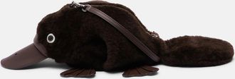 Loewe Platypus Mini leather-trimmed shearling shoulder bag