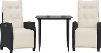 vidaXL Set Comedor De Jard&iacute;n 3 Pzas Con Cojines Rat&aacute;n Sint&eacute;tico Negro Vidaxl