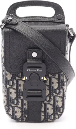 Dior Beige Black Navy Canvas Leather Handbag Shoulder Bag (Pre-Owned)