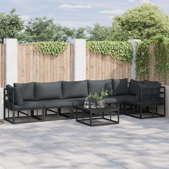 Berkfield Home Garden Sofa Set with Cushion with Pillow 6 pcs Black Aluminium
