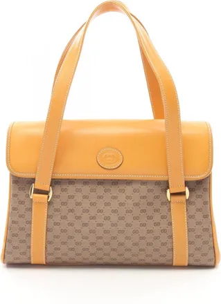 Gucci Brown Coated Canvas Leather Handbag Tote Bag (Pre-Owned)