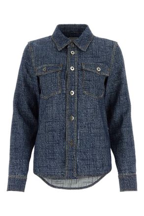 Bottega Veneta Blue Silk And Viscose Denim Printed Shirt