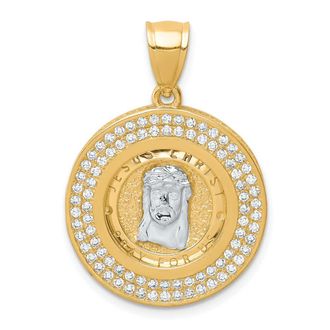 Diamond2Deal 10k Yellow Gold Rhodium Cubic Zirconia Channel Edge Pave Jesus Face Pendant