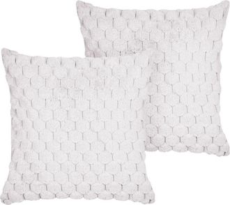 Beliani Beliani - Conjunto De 2 Cojines De Pelo Sint&eacute;tico Blanco Crema 43 X 43 Cm Panal Relleno Purslane