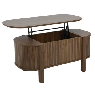Oviala Mesa de centro lavable 100 x 48 cm ovalada efecto madera oscura