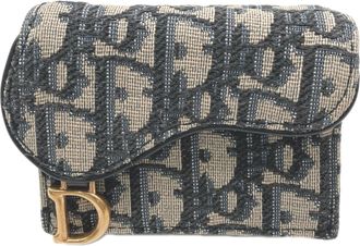 Dior Beige Navy Canvas Leather Wallet (Tri-Fold) (Pre-Owned)