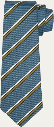 Kiton Mens Stripe Silk Sevenfold Tie