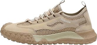 Generic Men Single mesh Breathable Sports Shoes Outdoor Hollow Out Anti Slip and wear Resistant Casual Running Sports Shoes (Khaki,7.5)