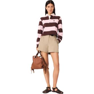 Maje Striped polo sweatshirt in Brown/pink at Nordstrom, Size X-Small