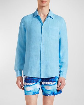 Vilebrequin Mens Caroubis Solid Linen Sport Shirt