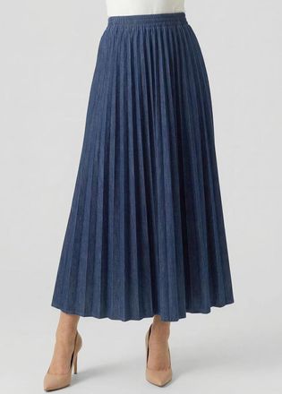 YAL New York Navy Denim Pleated Midi Skirt