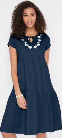 Bonprix Tunikakleid BONPRIX, Damen, Gr. 52/54 (XXL), N-Gr, blau (dunkelblau gebl&uuml;mt), Web, Obermaterial: 100% Baumwolle, gebl&uuml;mt, A-Linie kniefrei, Rundhals, 