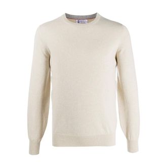 Brunello Cucinelli Brunello Cucinelli, Round-neck Knitwear, male, Beige, Size: XL Luxurious Round Neck Sweater Knitwear