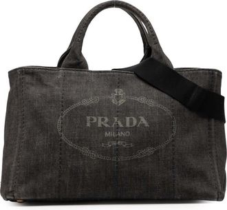 Prada Pre-owned Prada Denim Canapa Logo Satchel MQ48L8BVRZMNB7FN