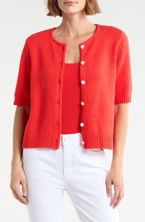 Splendid Fisher Short Sleeve Cotton Blend Cardigan in Poppy Red at Nordstrom Rack, Size X-Small