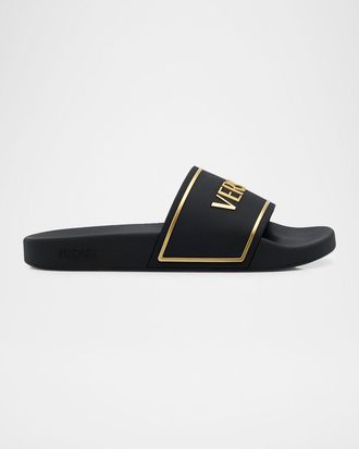 Versace Jeans Couture Mens Embossed Logo Rubber Pool Slides