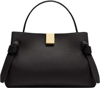 Yuzefi Zwarte Pebble Grain Leren Mini Tas - Dames - Handtassen - Zwart - ONE Size - Tassen
