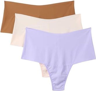 Hanky Panky Breathesoft Hi-rise Thong 3-pack Womens Underwear Wisteria/Toffee/Vanilla : XL, Lycra/Nylon/Spandex
