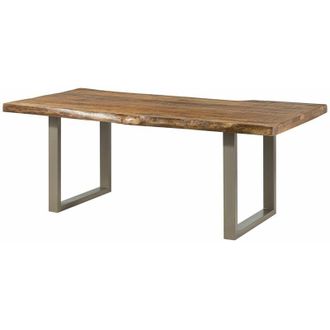 Massivmoebel24 FREEFORM 5 tavolo da pranzo in legno di mango - verniciato natur / gambe in ferro U argento matt 200x100