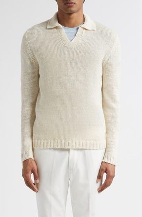 Thom Sweeney Skipper Wide Gauge Linen Blend Polo Sweater in Off White at Nordstrom, Size Xx-Large