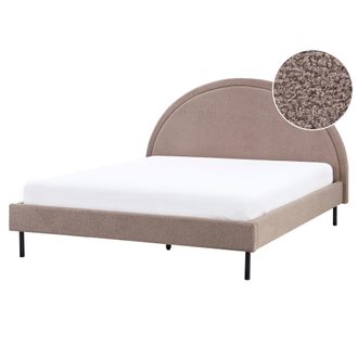 Beliani Cama Minimalista Boucl&eacute; Tapicer&iacute;a Poli&eacute;ster Somier Cabecero Semicircular 160 X 200 Cm Gris Pardo Margut