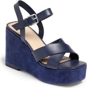 Cinq &agrave; Sept Sasha Platform Wedge Ankle Strap Sandal in Navy at Nordstrom Rack, Size 10Us / 40Eu