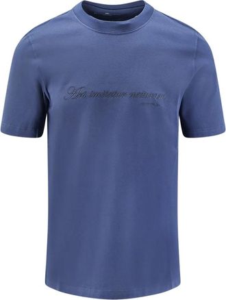 Brunello Cucinelli T-shirt met borduring - Heren - Tops - Blauw - Maat: XL Katoen