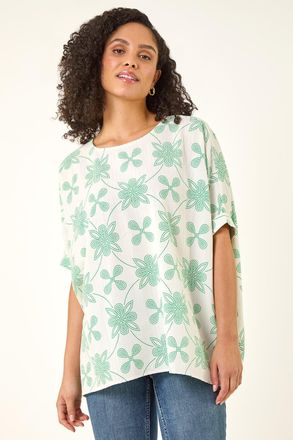 Roman Floral Textured Buttoned Back Top