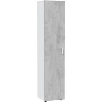 Dmora Armadio multiuso 1 anta Avlis, Mobile ausiliario 3 ripiani, Guardaroba moderno, Mobile alto a colonna, 41x37h182 cm, Cemento e Bianco