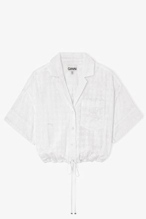 Ganni White Shirt in Broderie Anglaise - Size 10/12 Organic Cotton
