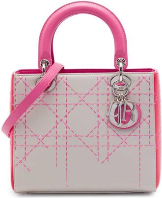 Dior Pre-owned Dior Medium Tricolor Lambskin Macrocannage Stitched Lady Satchel Ladies GED11V2P7EFNWALL