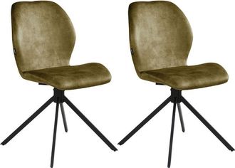 Beliani Set of 4 Dining Chairs Green Velvet Black Iron Legs 180&deg; Swivel Modern Upholstered Chairs MORRISON